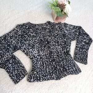 Monari Womens Button Up Wool Cardigan Black White Knit Sweater